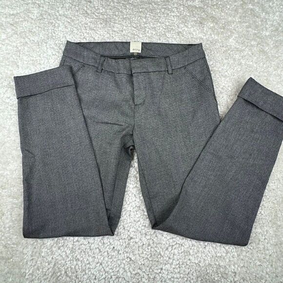 Ecru Herringbone Presidio Cuff Ankle Trouser Pant Black Gray Print - Picture 5 of 9